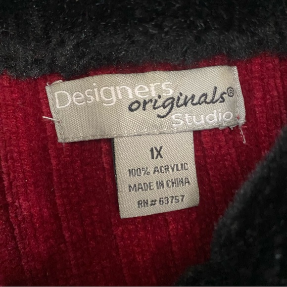 DESIGNERS ORIGINALS STUDIO Red Cardigan Sweater w/Faux Fur Collar Women's 1X - Picture 4 of 10